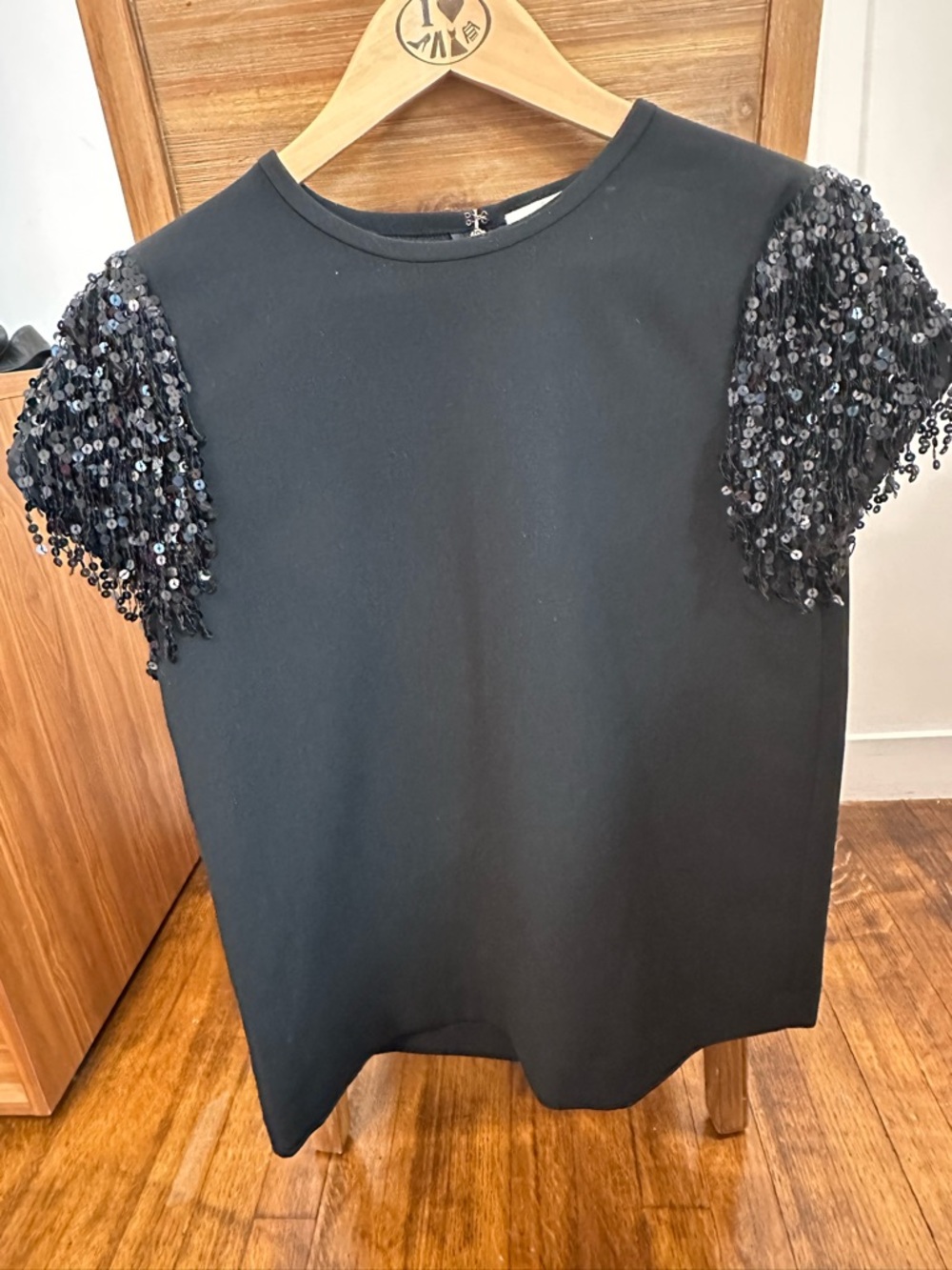 kate spade Black Short Sleeve Top with Sequin Puff Sleeves